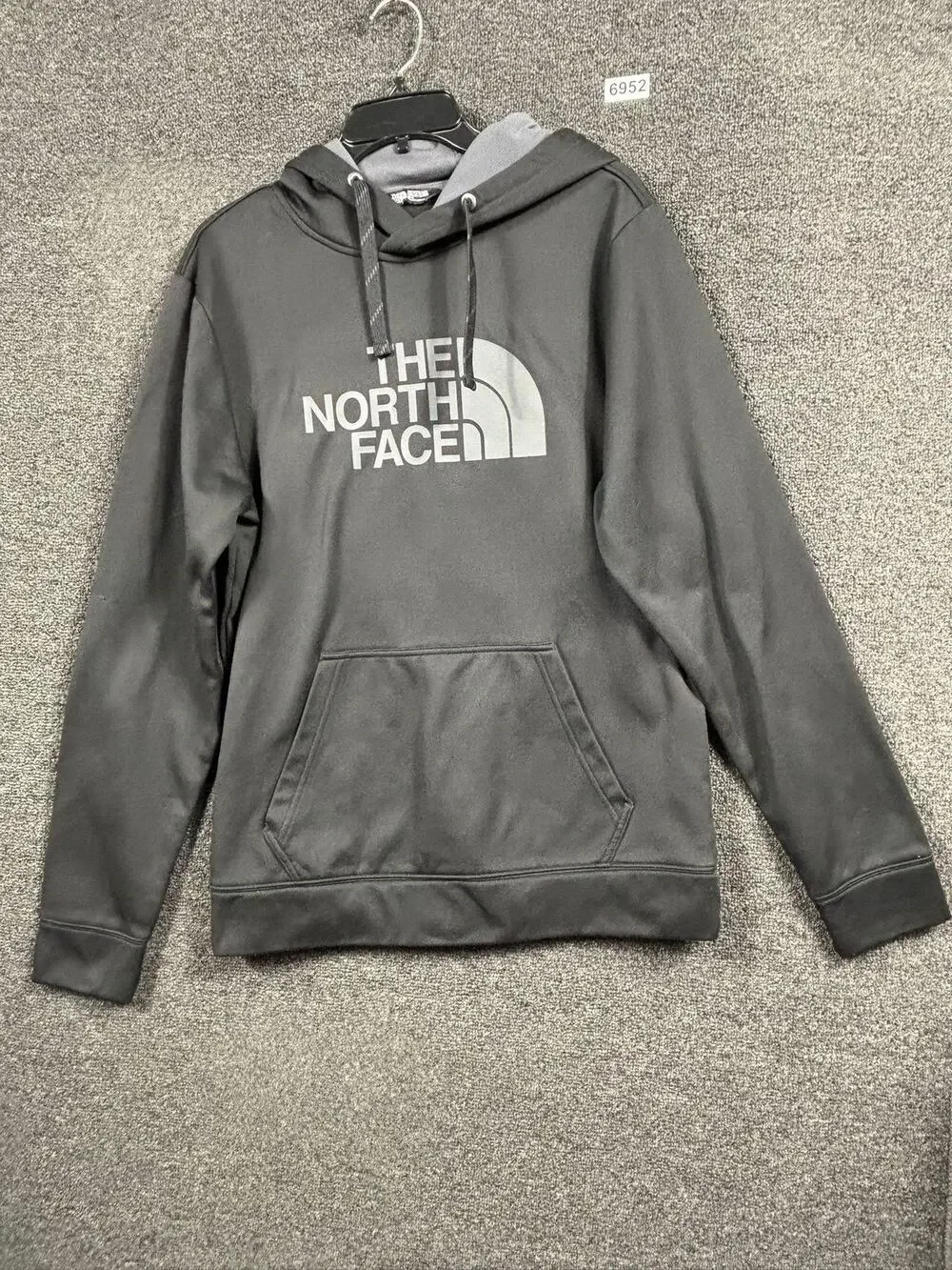 The North Face Hoodie Mens Med Black Gray Logo Fleece Pullover Sweatshirt Warm